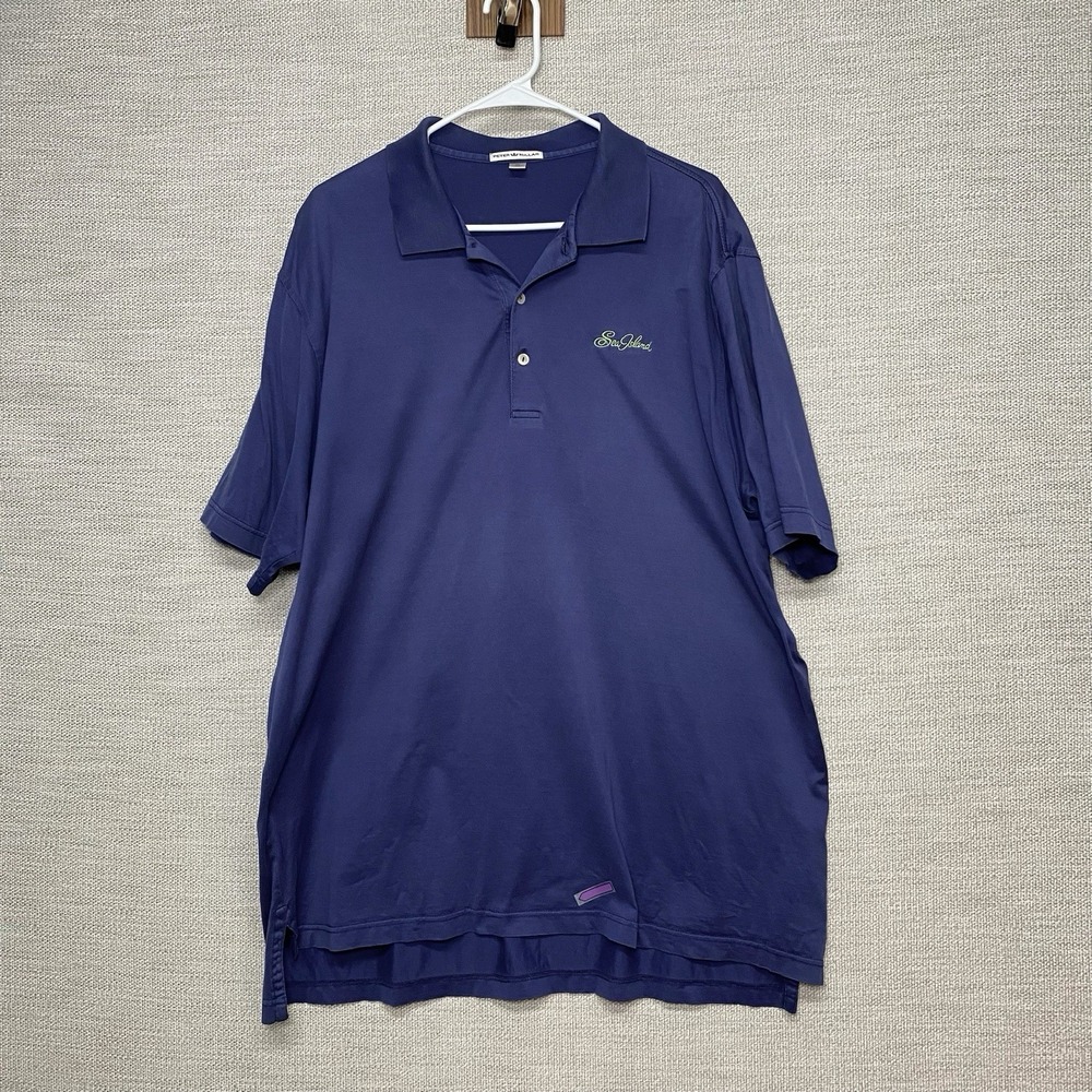 Sea Island Peter Millar Polo XL Mens Cotton Golf Solid Blue Purple - Picture 2 of 11
